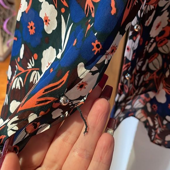 10 Crosby Derek Lam Floral Blouse - Blue and Red - Picture 4 of 11
